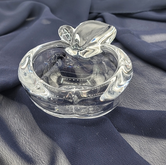 Cofrac Art Verrier France Lead Crystal Apple Trinket Dish Signed Vintage - Picture 5 of 8